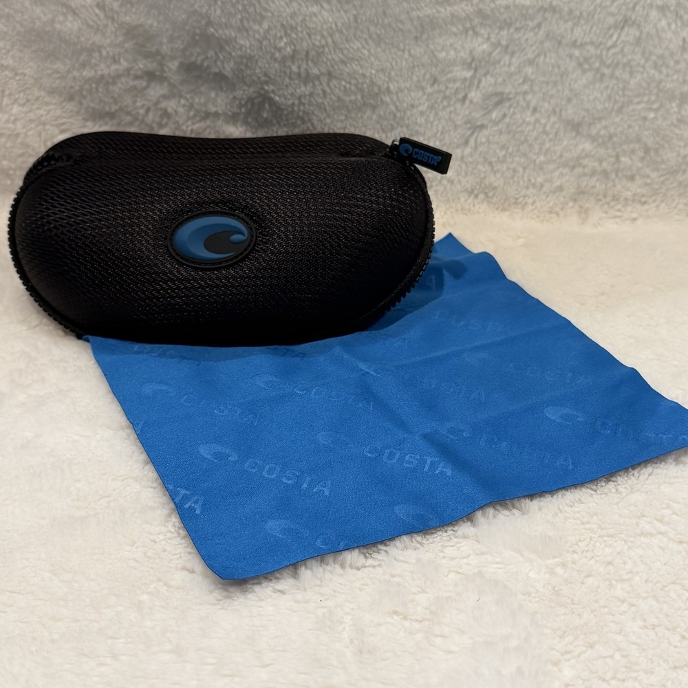 Costa Del Mar Zippered Hard Shell Black Sunglass Case & Blue Logo Cleaning Cloth